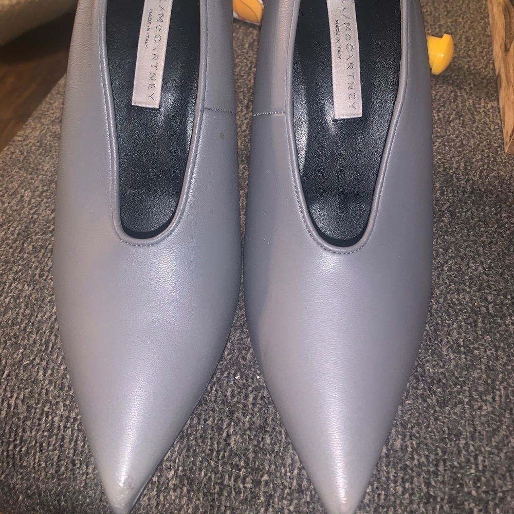 Stella McCartney gray leather slit front heels
